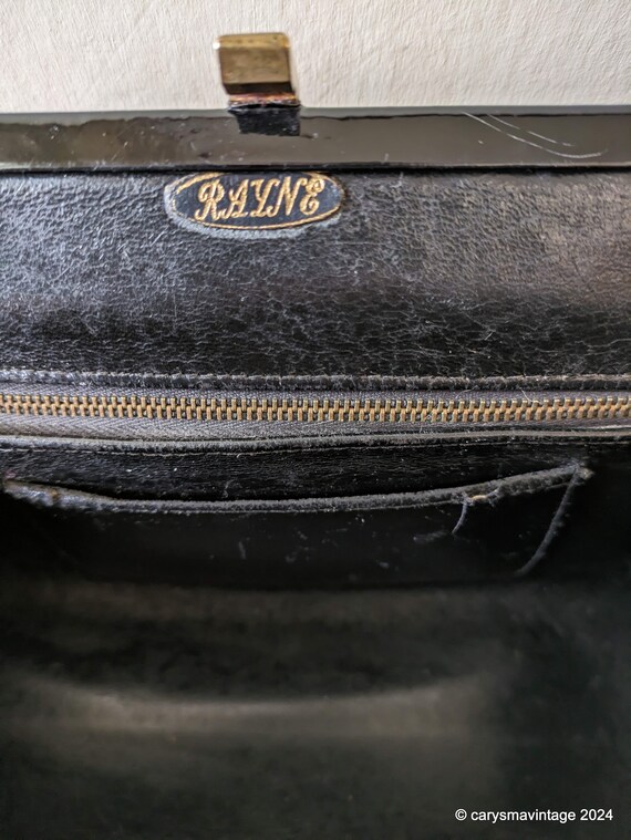 Rayne black patent soft leather kelly style handb… - image 9