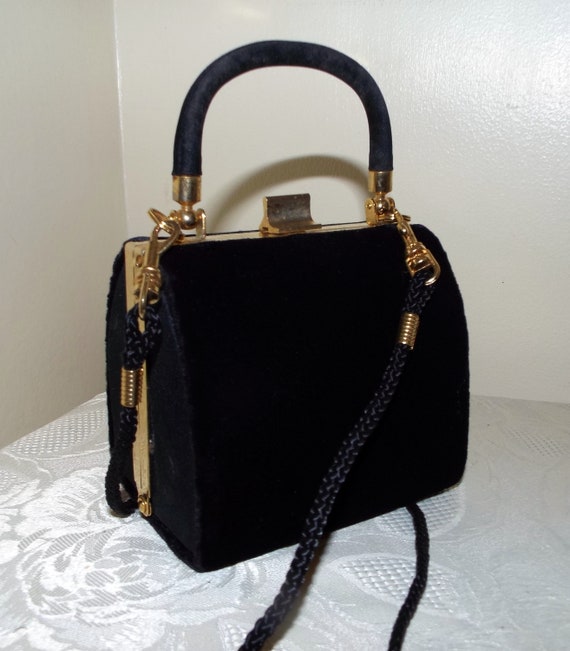 Vintage black velvet boxy shoulder or handbag with