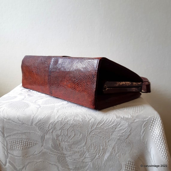 Vintage rich brown reptile/lizard skin handbag by… - image 7