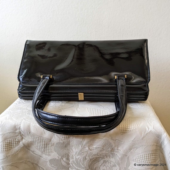 Rayne black patent soft leather kelly style handb… - image 5