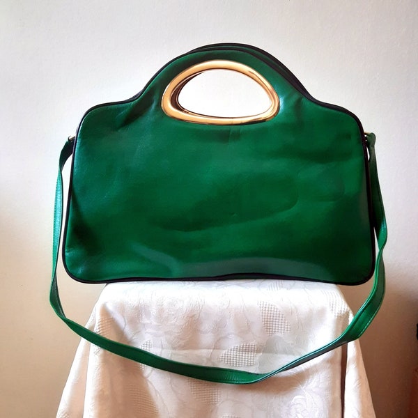 Jade Creation emerald green vinyl handbag with shoulder strap