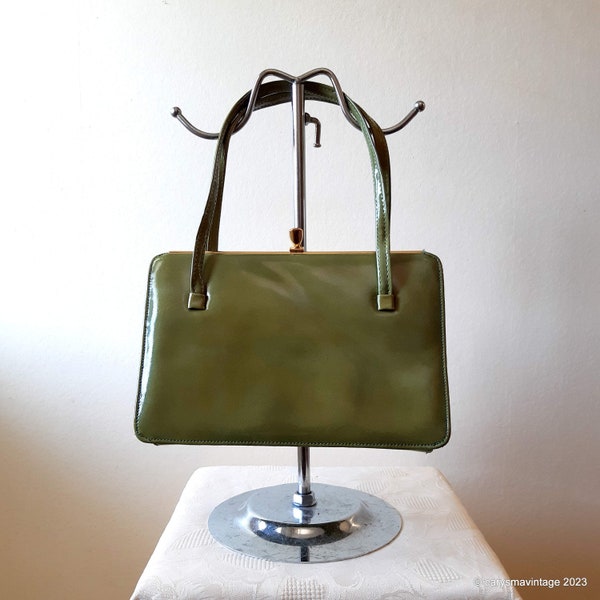 Vintage green patent top handle handbag