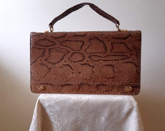 Vintage Tan snakeskin handbag with top handle