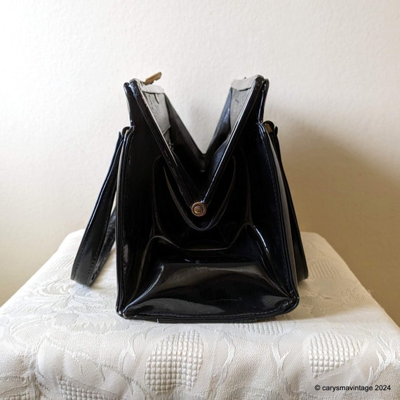 Rayne black patent soft leather kelly style handb… - image 10