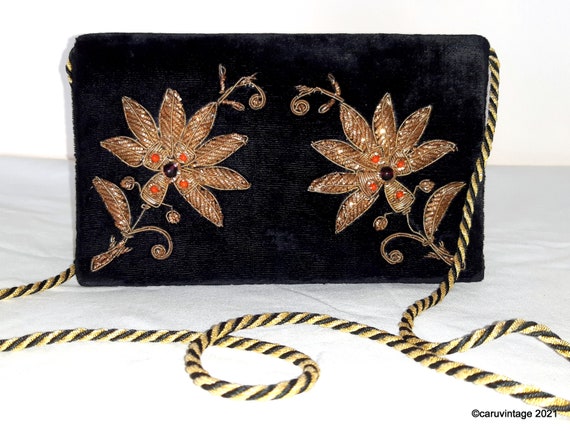 Custom Made Crown Crest Zardosi Black Velvet Multi Pockets Belt Bag by