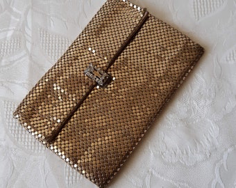 Vintage Whiting and Davis small gold metal mesh purse