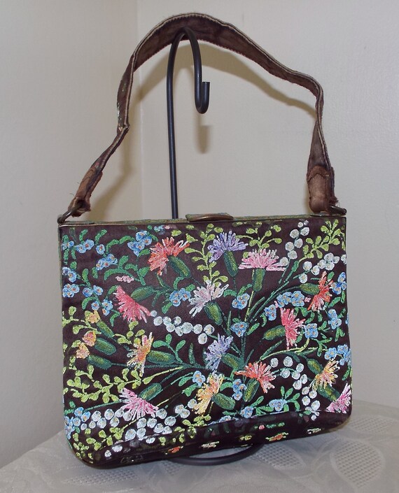 Vintage Waldybag handpainted handbag with tiny gla