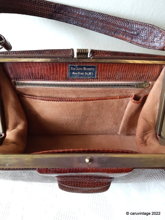 Vintage rich brown reptile/lizard skin handbag by… - image 9