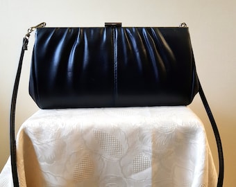 Vintage navy blue faux leather shoulder bag