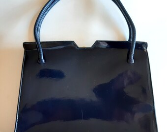 Waldybag navy blue patent leather classic style handbag