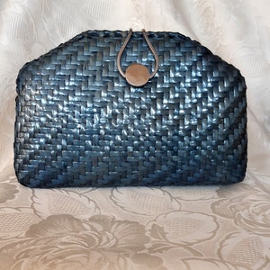 Vintage Erre Florence bolso de hombro de mimbre esmaltado verde azulado