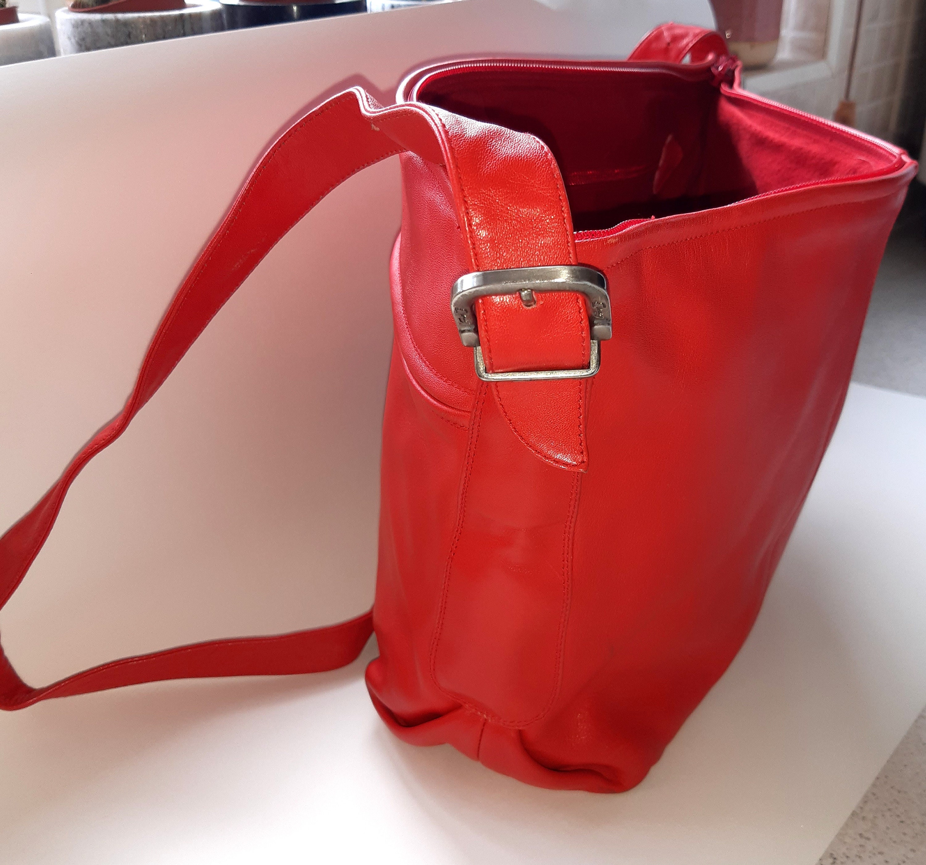 Enny Large Bright Red Soft Leather Shoulder Bag Etsy Sweden