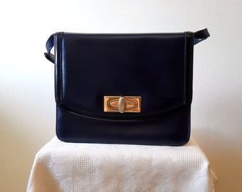 Widegate vintage navy blue leather handbag with matching coin purse