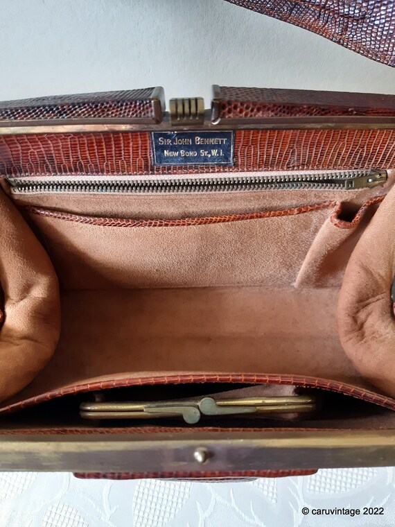 Vintage rich brown reptile/lizard skin handbag by… - image 8
