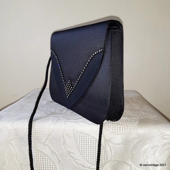 Buy Vintage St Michael marks Spencer Black Satin Evening Bag With Sparkly Diamante Detail Online in India Etsy