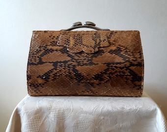 Vintage python snakeskin clutch bag with hand strap