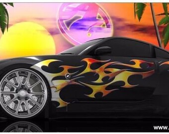 Metal dueling flames vinyl graphic decal motorcycle go kart race car decals