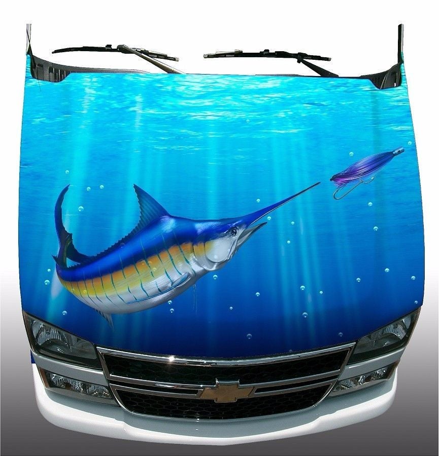 Marlin Fish Fishing Hood Wrap Vehicle Sticker Vinyl Graphic Decal 