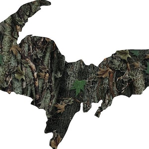 Michigan U.P. Upper Peninsula oak camouflage hunting vinyl graphic decal sticker
