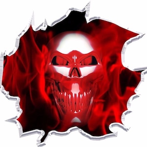Ripped flaming red skull race car go kart golf cart motorcycle hood window tool box trailer semi vinyl graphic decal sticker