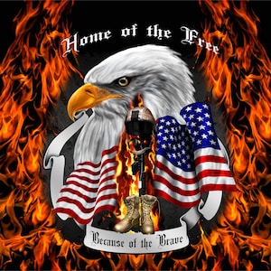 Soldier home free brave patriotic eagle head american flag fire flame vehicle hood wrap sticker vinyl graphic decal