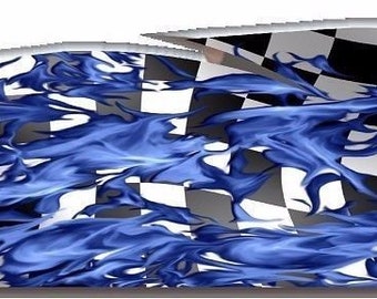 Blue flame fire checkered racing flag go kart race car semi trailer golf cart vinyl graphic decal wrap