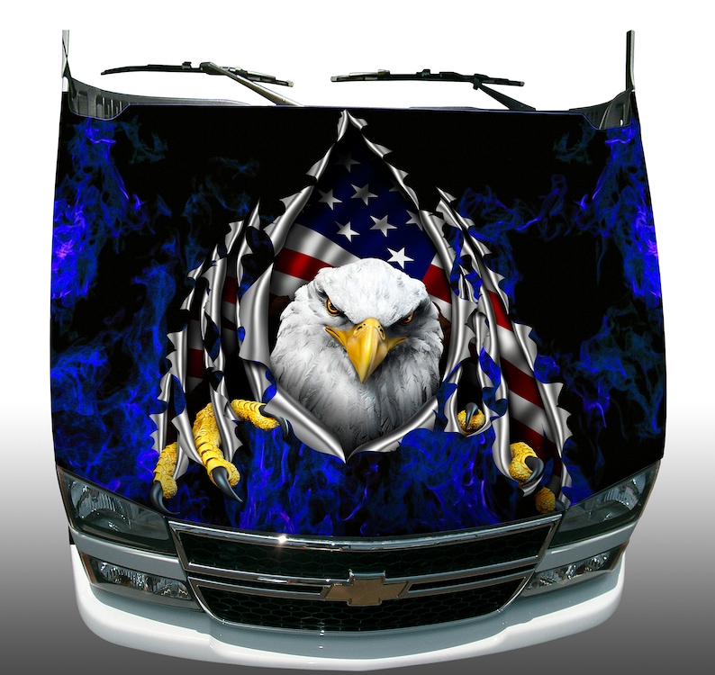 American flag eagle rip blue flame fire car truck hood wrap | Etsy