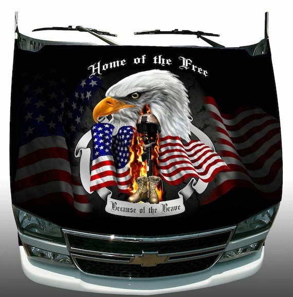 Soldier home of the free brave american flag eagle head hood wrap vehicle sticker vinyl graphic decal