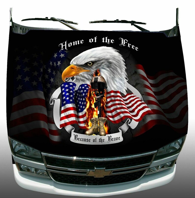 Soldier home of the free brave american flag eagle head hood wrap vehicle sticker vinyl graphic decal Bild 1