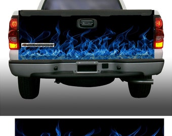 Blue flame fire tailgate wrap vinyl graphic decal