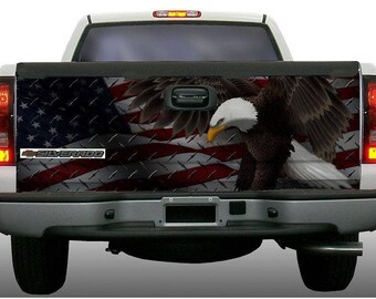 thumbnail interactive-video image 1 of T30 American Eagle Flag V2 Laminated Tailgate Wrap Vinyl Graphic Decal – Fits Most Trucks (F150, Silverado, Ram, Tundra, Etc.) By Graphix Express 1 of 2