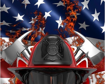 Fire fighter American Flag helmet Cornhole game decal wrap set