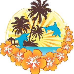 Tropical hibiscus dolphin cornhole board game decal set