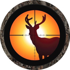 Deer in rifle lens crosshairs buck hunting cornhole board game decal set