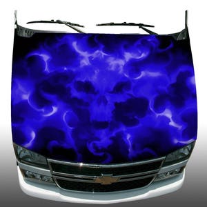 Blue ghost skull flame fire vehicle hood wrap wraps sticker vinyl graphic decal