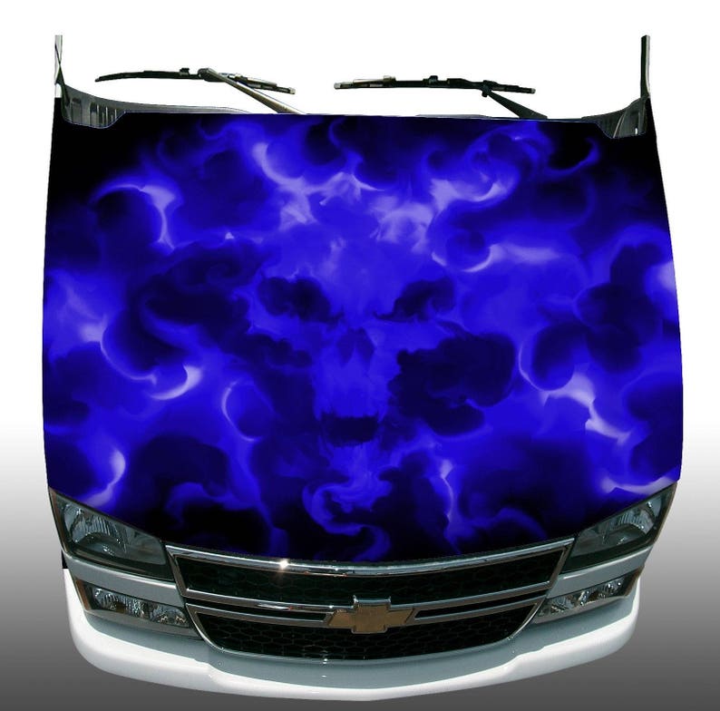 Blue Ghost Skull Flame Fire Vehicle Hood Wrap Wraps Sticker Etsy