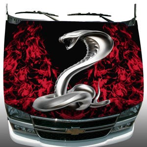 Red fire flames cobra hood wrap wraps vehicle sticker vinyl graphic decal