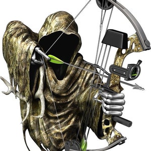 Grim reaper bow hunting hard hat window tool box car truck vinyl graphic decal sticker