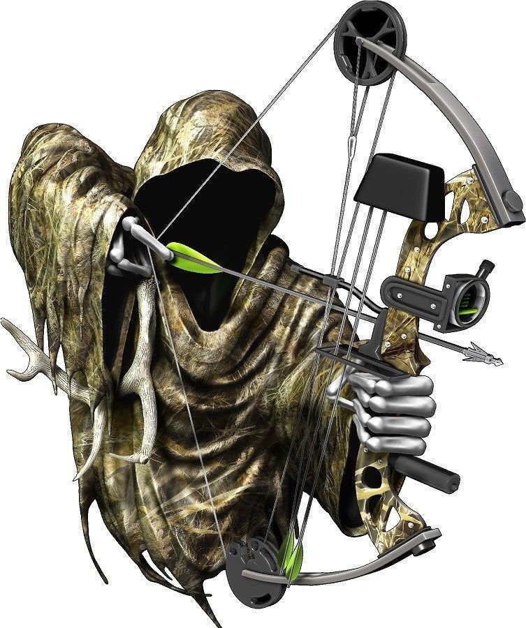 Grim reaper bow hunting hard hat window tool box car truck vinyl graphic decal sticker