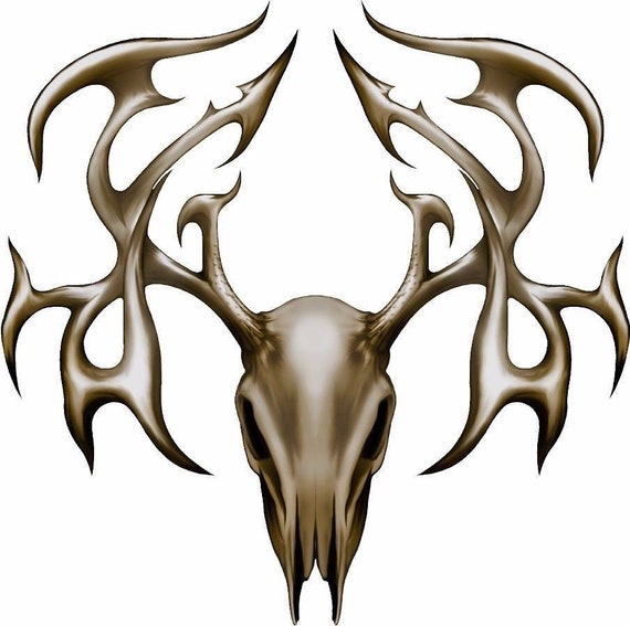 Oak camouflage deer skull hunting ripped vinyl graphic decal