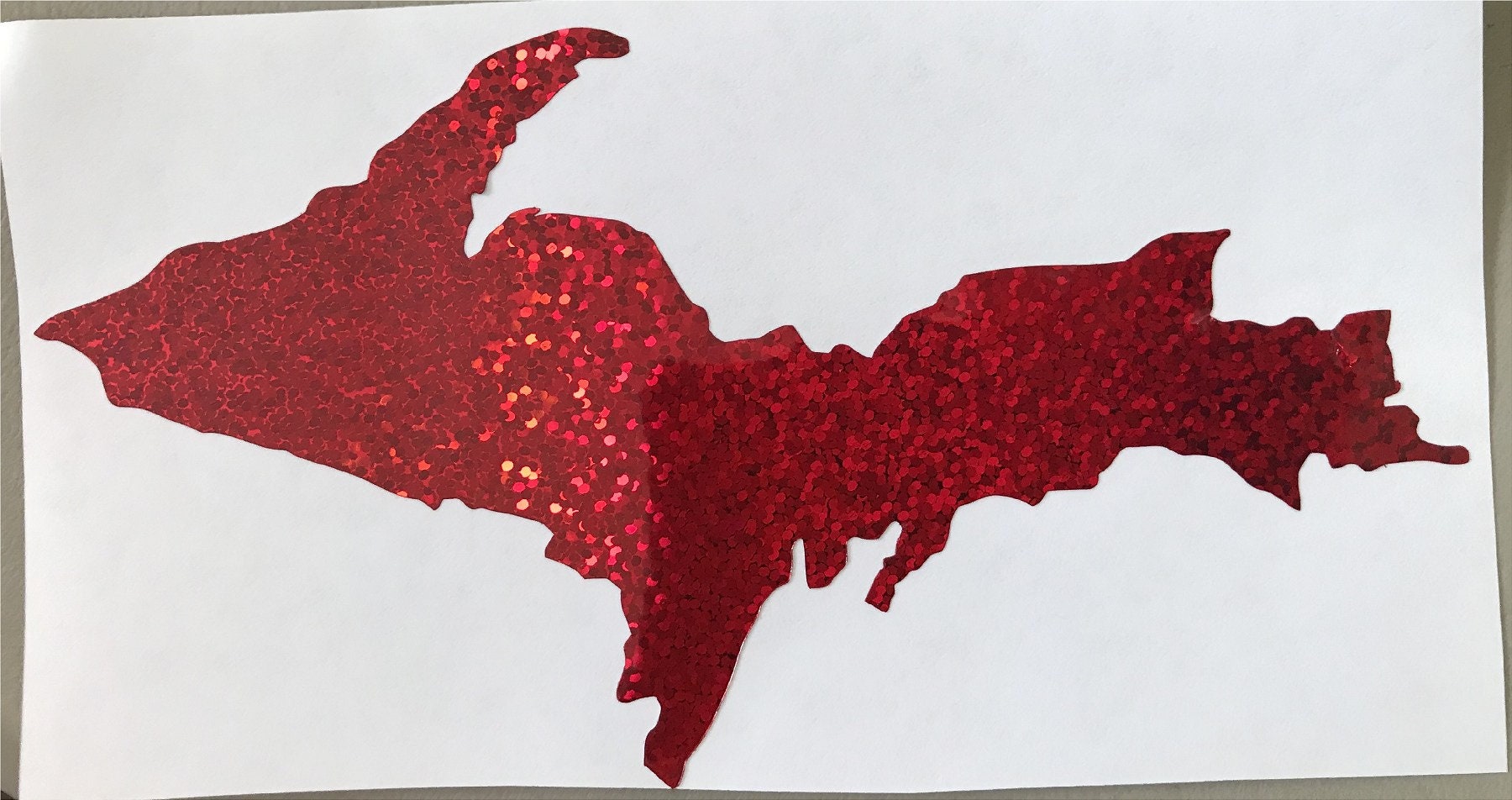 Michigan U.p. Upper Peninsula Vinyl Graphic Decal Sticker Hart Had Tool Box Window Car Truck Red Sparkle