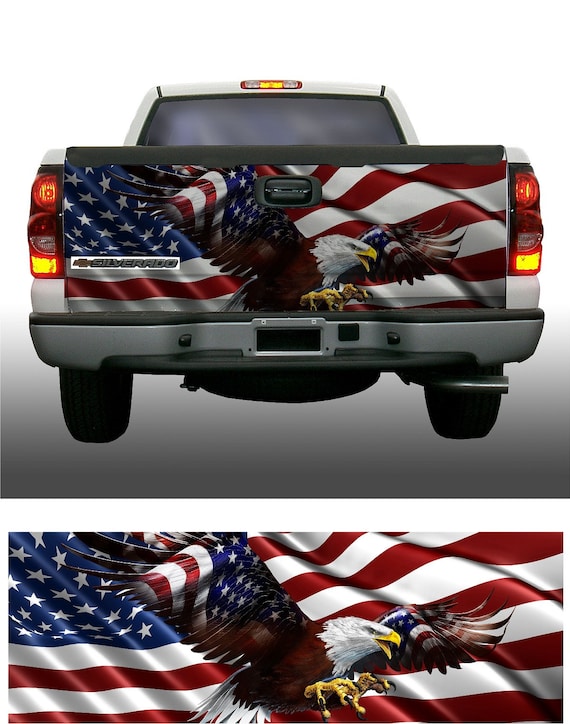 American Flag diamond plate truck tailgate vinyl graphic decal wraps