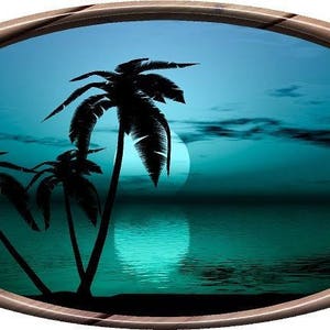MULTIPLE COLOR Options: Tropical sunset palm trees seascape oval camper RV motor home mural vinyl graphic decal sticker