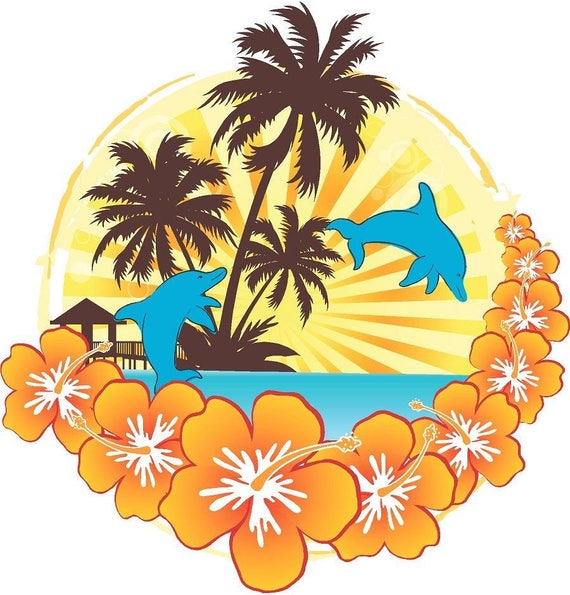 Dolphins tropical fish seascape porthole decal Camper RV motorhome mural graphic