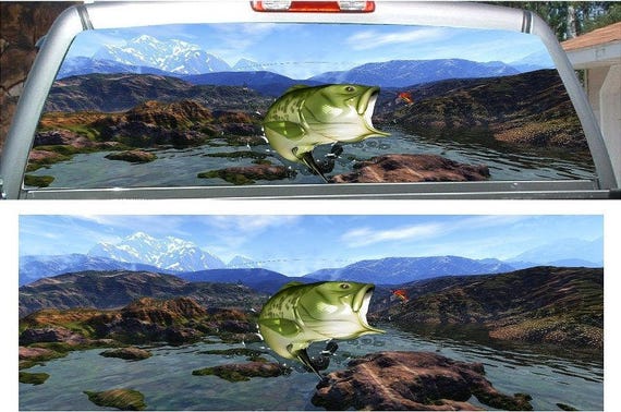 Large Mouth Bass Fish Fishing River Scenery Rear Window View Thru Vinyl  Graphic Decal 