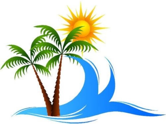 Flamingo Sunset Palm Tree Wave decal Camper RV motor home mural graphic