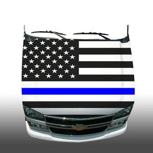 American flag gray scale blue line police hood wrap vehicle sticker vinyl graphic decal