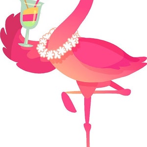 Pink flamingo girl woman lady flamingo drinking camper RV motor home mural vinyl graphic decal sticker