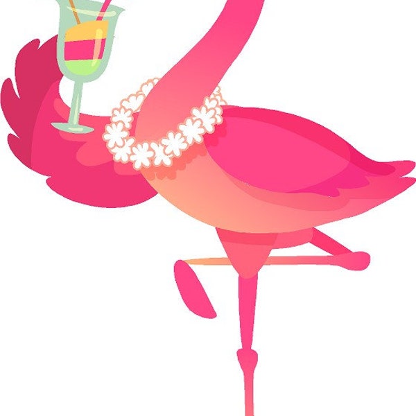 Pink flamingo girl woman lady flamingo drinking camper RV motor home mural vinyl graphic decal sticker