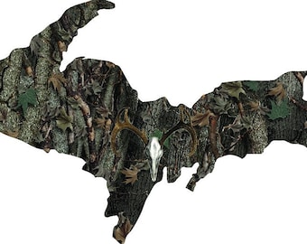 Michigan U.P. Upper Peninsula oak camouflage deer buck skull vinyl graphic decal sticker